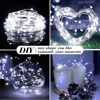 ZGWJ 24 Pack Fairy Lights Battery Operated, 7ft 20 Mini LED Fairy String Lights Silver Wire 3 Modes for DIY, Parties, Wedding, Bedroom, Halloween Christmas Decoration Silver White