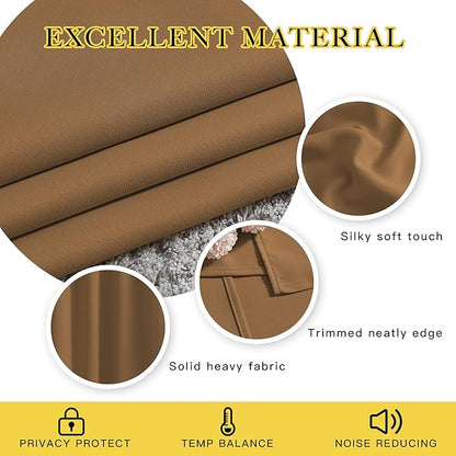 NICETOWN Short Blackout Gold Brown Curtains for Bedroom - Energy Saving Thermal Insulated Solid Grommet Room Darkening Small Window Treatments for Kitchen/Cafe, 2 Panels, W34 x L50