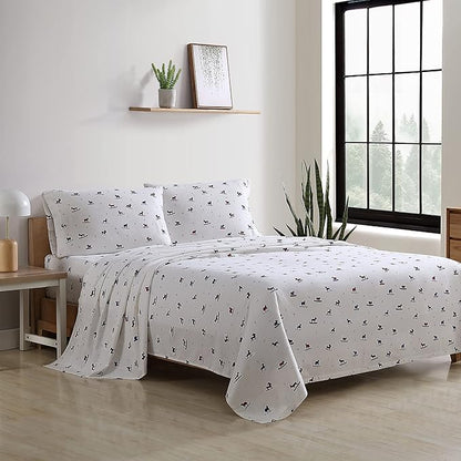 Eddie Bauer - Flannel Sheets Full Size, Anti-Pilling & Wrinkle Resistant Cotton, Touchably Soft for All-Season Comfort - Bed Sheets with Matching Pillowcase & Fitted Sheet (Ski Patrol White)