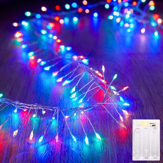 Battery Operated Fairy Lights, 10Feet 120LEDs Firecracker String Lights Waterproof Silver Wire Starry Firefly Lights for DIY Wreath Home Weeding Indoor Outdoor Christmas Decorations, Multicolor