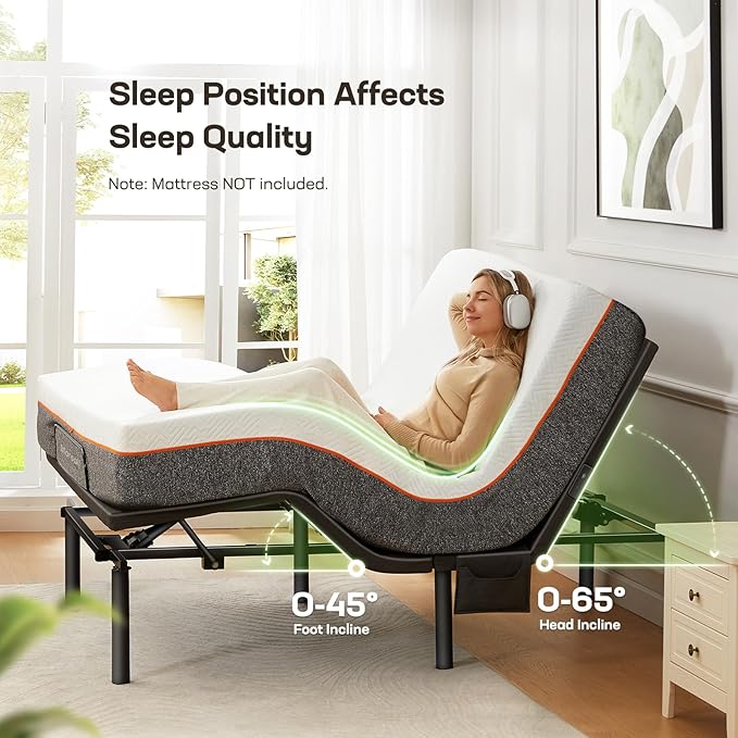Marsail MS01 Twin XL Adjustable Bed Base Frame, 4 Ports USB A&C Adjustable Bed Base with Under-Bed Nightlight, 3 Minutes Fast Assembly, Wireless Remote Control Adjustable Bed with 4 Height Options