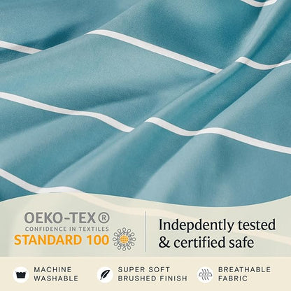 LuxClub Striped Sheets, 3 PC Striped Bed Sheets Twin Size, Deep Pockets Wrinkle Free-Kids-Fitted Sheets Machine Washable Hotel Bedding (Twin, Light Blue)