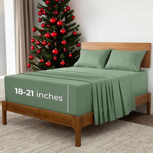 Mellanni Extra Deep Full Sheets - 4 PC Iconic Collection Bedding - Hotel Luxury, Ultra Soft, Cooling Bed Sheets - Wrinkle, Fade, Stain Resistant (Full, Sage)