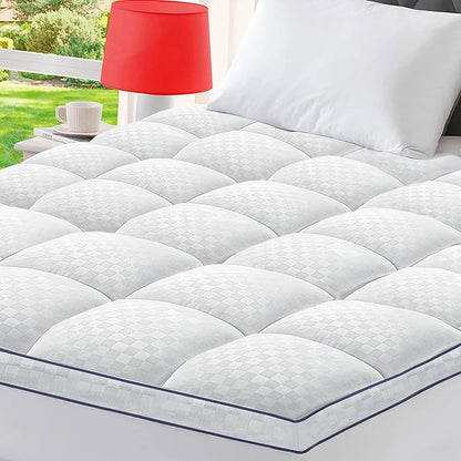 King Mattress Topper Extra Thick Pillowtop Cooling Mattress Topper Plush Mattress Pad Cover Protector with 8-21 Inch Deep Pocket 3D Snow Down Alternative Fill White