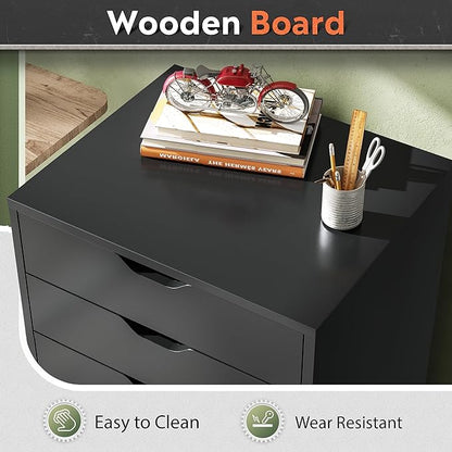 DEVAISE 5-Drawer Chest, Wood Storage Dresser file Cabinet with Wheels, Mobile Dresser for Home Office, Black