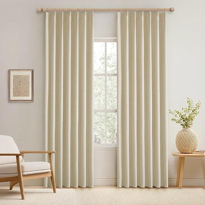 KangBang Pinch Pleat Beige Blackout Curtains 84 Inches Long, Thermal Insulated Pleated Drapes with Hooks for Bedroom Living Room, Elegant Farmhouse Modern Decor, Natural Beige, 42W x 84L, 2 Panels
