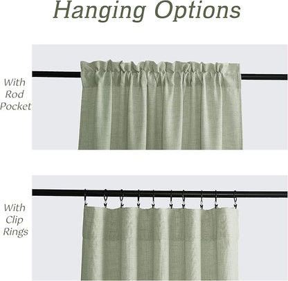 RYB HOME Linen Sheer Curtains and Drapes for Living Room and Dining Room 90 inches Length, Breathable Weave Textured/Rod Pocket Semi Sheer Curtains, Sage Green, W 52 x L 90 inches, 2 Panels Set