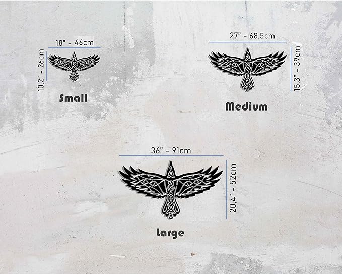 KAWA METALWORKS Nordic Viking Raven Metal Wall Art Decor, Norse Mythology Odin's Raven Wall Sculpture, Gold (Medium - 15.3" x 27" H x W)
