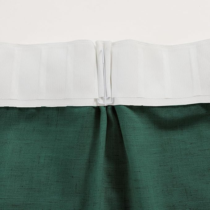 Emerald Green Curtains Semi Sheer 102 Inch Long, Dark Linen Textured Light Filtering Drapes for Living Room, Hunter Green Window Decor, Floor to Ceiling Pinch Pleat Curtain with Hooks
