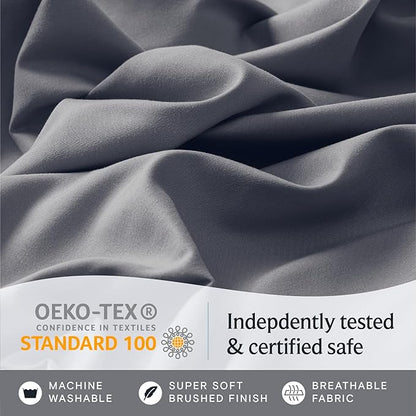 LuxClub 4 PC Queen Sheet Set, Queen Size, Deep Pockets Wrinkle Free Cooling Bed Sheets Machine Washable Hotel Bedding Silky Soft - Light Grey Queen