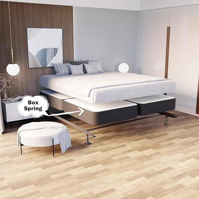 Nutan Inch Sturdy Box Spring for Mattress Support-Durable and Fully Assembled, Natural Wood California King(Fold), Gray, 8" Foundation