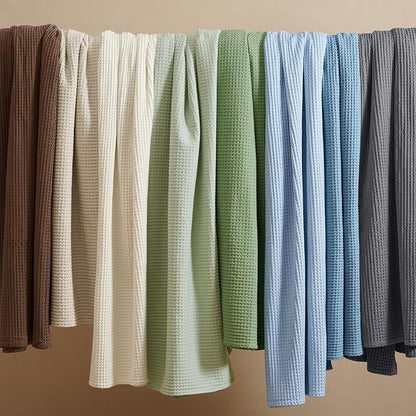 PHF 100% Cotton Waffle Weave Blanket King Size for Bed,Snag Proof Lightweight Breathable Throw for Couch,Great for Layering in Cold Weather,Machine Washable,Home Decor Gift-Sage Green