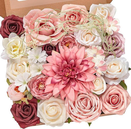 Alecono Artificial Flowers, Pink Fake Flowers for Decorastion, Wedding Flowers for Cake Party Home Table Centerpieces Decor