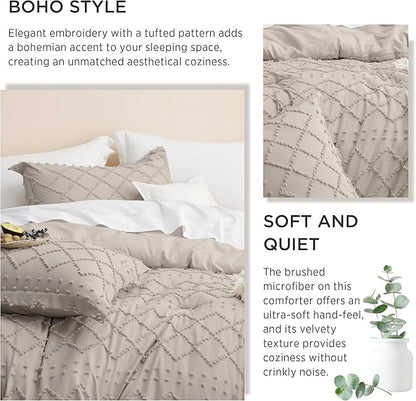 Bedsure King Comforter Set - Linen Comforter, Boho Tufted Shabby Chic Bedding for Kids, 3 Pieces Vintage Farmhouse Bed Set for All Seasons, Fluffy Soft Bedding with 2 Pillow Shams