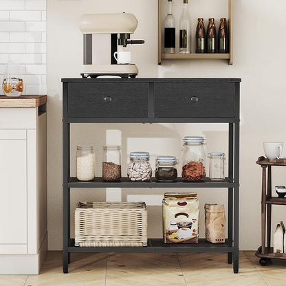 HOOBRO 29.5" Narrow Console Table with 2 Fabric Drawers, Sofa Table, Small Entryway Table with 3-Tier Storage Shelves, Behind Couch Table, for Living Room, Hallway, Black BB72XG01