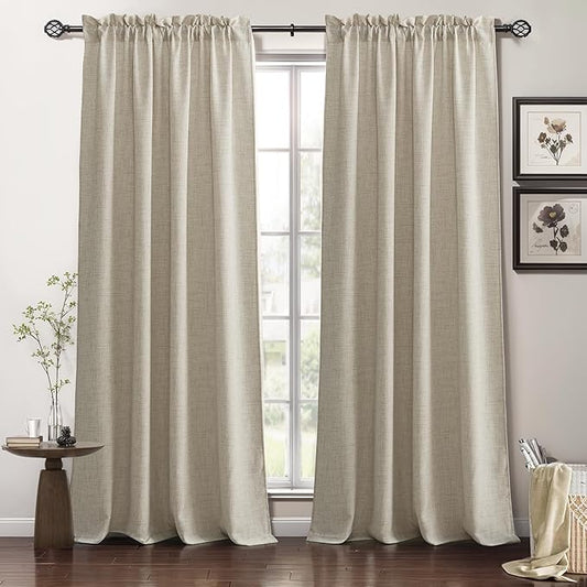 RYB HOME Natural Beige Linen Sheer Curtains 108 inches Long for Living Room and Dining Room, Weave Textured/Rod Pocket, Light Filtering Sheer Curtains and Drapes, W 52 x L 108 inches, 2 Panels Set
