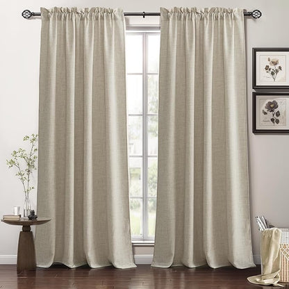 RYB HOME Natural Beige Linen Sheer Curtains 120 inches Long for Living Room and Dining Room, Weave Textured/Rod Pocket, Light Filtering Sheer Curtains and Drapes, W 52 x L 120 inches, 2 Panels Set
