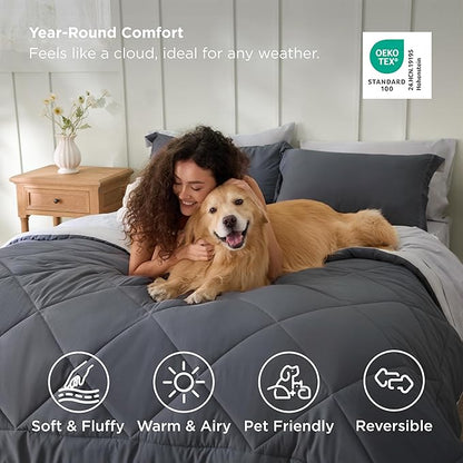 Bedsure Full Size Comforter Set - 7 Pieces Reversible Dark Grey Bedding, Full Size Bed Set for All Seasons, Bed in a Bag with Down Alternative Comforter, Sheets, Pillowcases & Shams