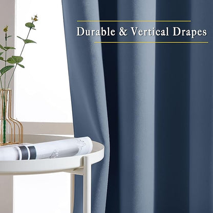NICETOWN Blackout Curtain Drapes for Living Room - Decorative Thermal Insulated Solid Grommet Top Room Darkening Window Treatments for Kids (Stone Blue, 1 Pair, 46 x 72-Inch)