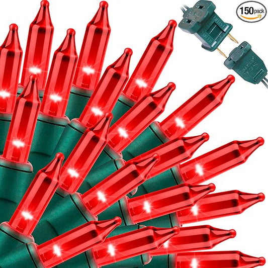 LAMPHOME Super-Bright Extendable RED Christmas Lights Decoration 150Lights 31.9ft UL Certified Mini Bulb String Lights Set for Outdoor Christmas Tree Garden Holiday Party Patio Wedding Garland Decor