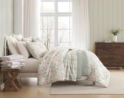 Laura Ashley - Flannel Sheets Full Size, Anti-Pilling & Wrinkle Resistant Cotton, Touchably Soft for All-Season Comfort - Bed Sheets with Matching Pillowcases & Fitted Sheet (Lisalee Pink)