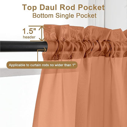 Chyhomenyc Orange Sheer Curtains 30 inch Length 2 Panels, Light Filtering Voile Rod Pocket Short Window Curtians for Bathroom Living Room Farmhouse Small Windows, 42Wx30L inches