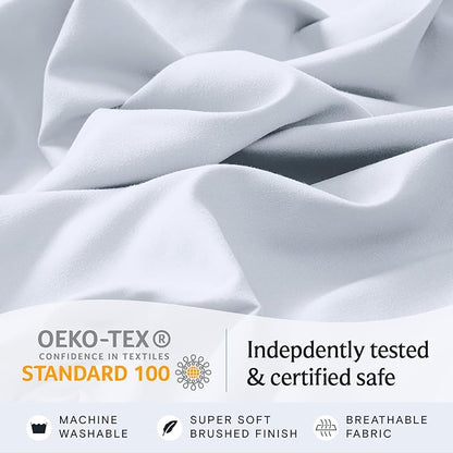 LuxClub 4 PC Sheet Set Bed Sheets Deep Pockets 16" Eco Friendly Wrinkle Free Cooling Machine Washable Hotel Bedding Silky Soft - Baby Blue Queen