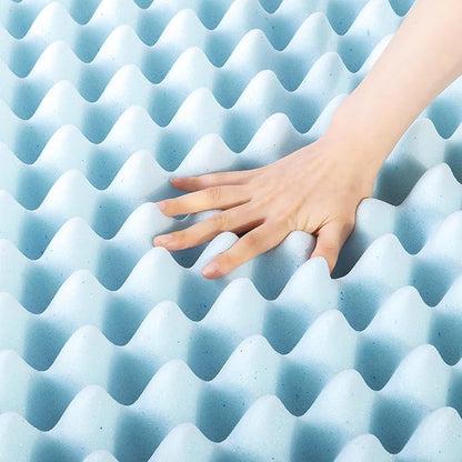 Best Price Mattress 4 Inch Egg Crate Memory Foam Mattress Topper with Cooling Gel Infusion, CertiPUR-US Certified, Twin, Dorm Essentials, Light Blue