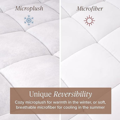 Bare Home Twin Extra Long Microplush Mattress Topper - Pillow Top Reversible - Mattress Cover - Dual Sided All-Season - 8" to 24" Deep Pocket - Fitted Cover - Dorm Essentials - Plush Bed Pad (Twin XL)