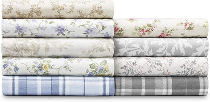 Laura Ashley - Flannel Sheets King Size, Anti-Pilling & Wrinkle Resistant Cotton, Touchably Soft for All-Season Comfort - Bed Sheets with Matching Pillowcases & Fitted Sheet (Le Fleur Cottage Blue)