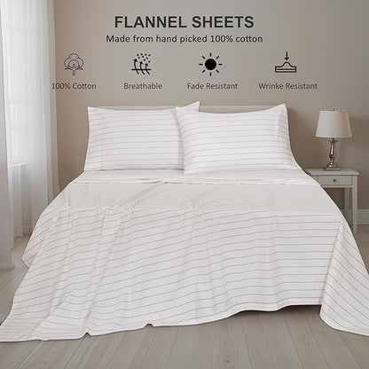 RUVANTI Flannel Sheets Queen Size - 100% Cotton Double Brushed Bed Sheets, Deep Pockets 16 Inches Queen Sheet Set, All Seasons Breathable & Extra Soft - Warm & Cozy, 4 Piece, Running Dots