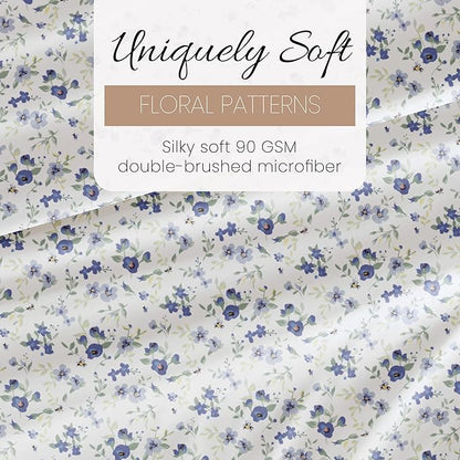 Linen Market 4 Piece King Sheet Set - Breathable, Double-Brushed Patterned Cooling Sheets – Oeko-TEX Certified Ultra Soft & Wrinkle-Free 16" Deep-Pocket King Sheets - Easy Care Blossoms Light Blue