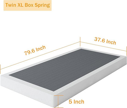 Twin XL Box Springs Bed Base, 5 Inch Heavy Duty Metal Structure with Easy Clean Fabric Bed Cover, Non-Slip, No Noise, Easy Assembly