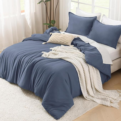 Litanika Comforters Bluish Grey Full Size, 3 Pieces Lightweight Solid Bedding Set & Collections, All Season Fluffy Bed Set (79x90In Comforter & 2 Pillowcases)
