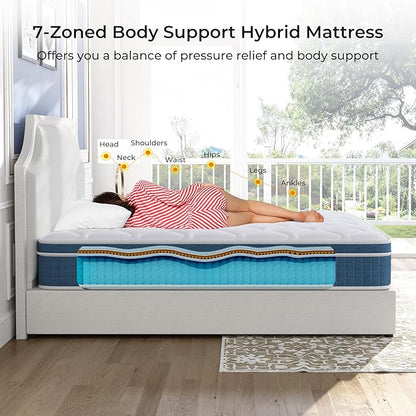 koorlian Queen Mattress 12 Inch, Hybrid Queen Bed Mattress with Individual Pocket Springs and Pressure-Relieving Memory Foam, Breathable, Medium Firm Mattress in a Box Queen Size 80"x60"x12"