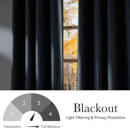 NICETOWN Short Faux Linen Mist Blue Blackout Curtains 63 inches Long for Kitchen - Privacy Panels for Living Room Bedroom, Modern Farmhouse Style Easy Care Grommet Top, 2 Panels, W42 by L63