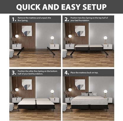 Nutan, 8-Inch Sturdy Wood Box Spring for Mattress Support - Durable and Fully Assembled, Natural Wood Foundation for King(Fold), Gray