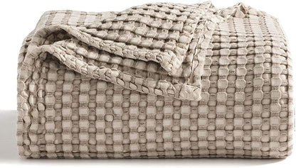 Bedsure Cooling Cotton Waffle Queen Size Blanket -Lightweight Breathable Fall Blanket of Rayon Derived from Bamboo for Hot Sleepers, Luxury Throws for Bed, Couch and Sofa, Taupe, 90x90 Inches