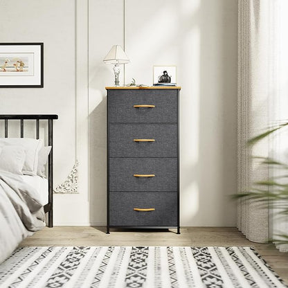 YITAHOME Storage Tower with 4 Drawers - Fabric Dresser, Organizer Unit for Bedroom, Living Room, Closets - Sturdy Steel Frame, Easy Pull Fabric Bins & Wooden Top