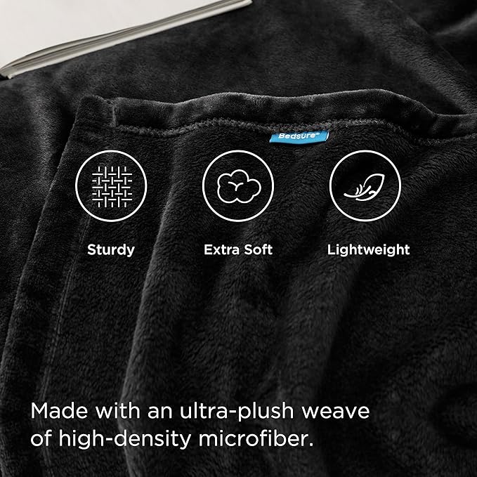 Bedsure GentleSoft Twin XL Fleece Blanket Dorm Bedding - Lightweight Soft Cozy Blankets for Bed, Sofa, Couch, Travel, Camping, Black, 66"x90"