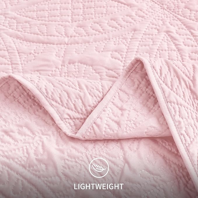 Love's cabin Quilts for Queen Bed Pink Bedspreads - Soft Bed Summer Lightweight Bedspread Comforter - Modern Style Coin Coverlet for All Season - 3 Pieces (1 Quilt, 2 Pillow Shams)