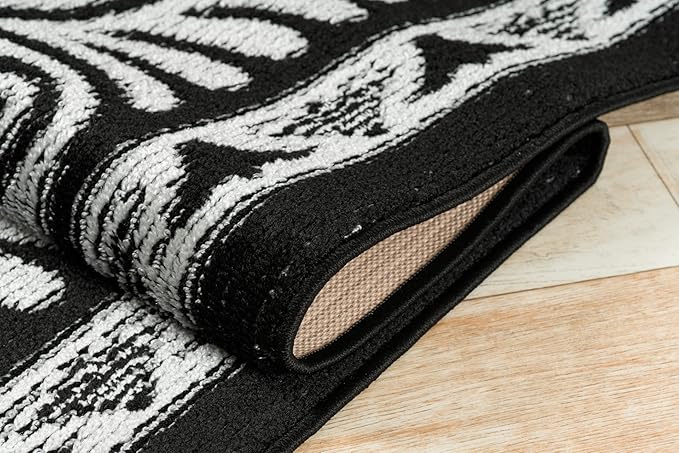 Custom Length Cut to Size Tribal Ethnic Southwestern Inspired Hallway Runner Rug, Non Slip Rubber Backed, 31 inch Wide X Customized Length, Mayan Black, 31 inch X 3 feet, Doormat Size