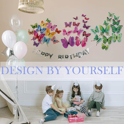 Butterfly Wall Decor 24/48 PCS, 3D Butterflies Stickers for Party Decorations with Magnets (Purple, 48)