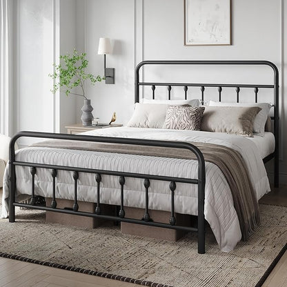 Yaheetech Classic Metal Platform Bed Frame Mattress Foundation with Victorian Style Iron-Art Headboard/Footboard/Under Bed Storage/No Box Spring Needed/Queen Size Black