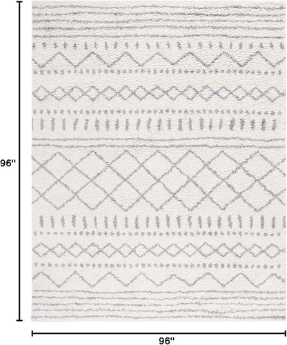 SAFAVIEH Arizona Shag Collection Area Rug - 8' Square, Ivory & Grey, Moroccan Design, Non-Shedding, 1.6-inch Thick, Ideal for High Traffic Areas in Living Room, Bedroom (ASG741F-8SQ)