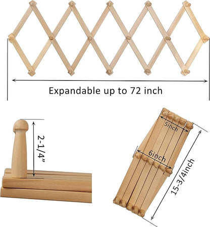 WEBI Accordion Wall Hanger,Expandable Wooden Coat Rack Wall Mounted,Accordion Hat Rack for Wall Rack for Hats,Caps,16 Peg Hooks,Natural