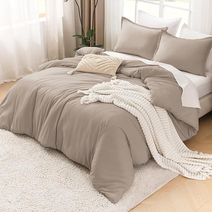 Litanika Light Coffee Comforter King Size, 3 Pieces Lightweight Solid Bedding Comforter Set, All Season Fluffy Bed Set (104x90In Comforter & 2 Pillowcases)