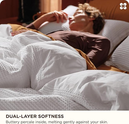 Bedsure Cotton Duvet Cover Set - 100% Cotton Waffle Weave Bright White Duvet Cover Oversized King Size, GentleSoft™ and Breathable Bedding Set for All Season, 3 Pieces, 120"x98"