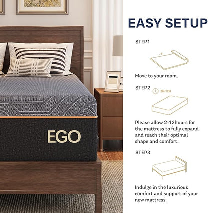 EGOHOME 14 Inch King Mattress, Copper Gel Memory Foam Mattress for Pain Relief, Therapeutic Mattress in a Box, CertiPUR-US Certified, Fiberglass Free Medium Mattress, Black