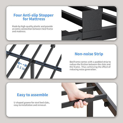 ROIL 12 inch Twin Bed Frames with Headboard Hole and Round Corner Legs Mattress Retainers 3500LBS Heavy Duty Steel Slats No Box Spring Needed Platform Noise-Free Easy Assembly